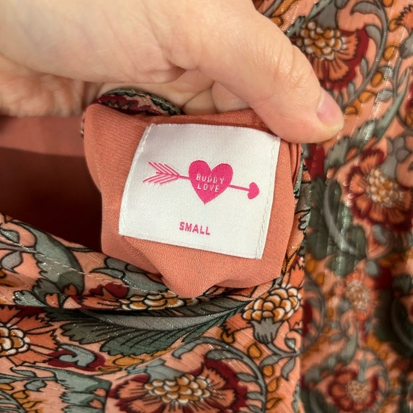 Buddy Love Short Mini Dress Sz S Long Sleeve Floral Romantic Open Back Spring - Picture 6 of 8